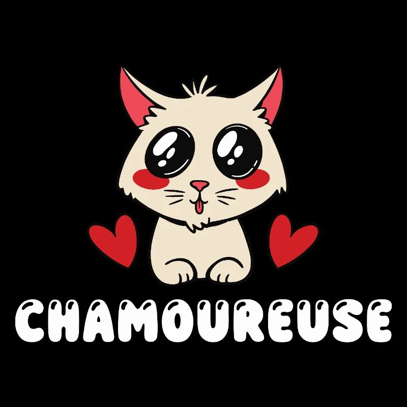 Chamoureuse Chat Amoureux Kawaii Mignon Jeu de Mot