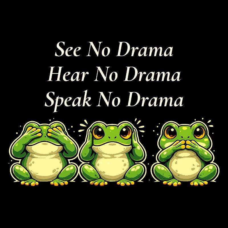 See Hear Speak No Drama Frogs Saying