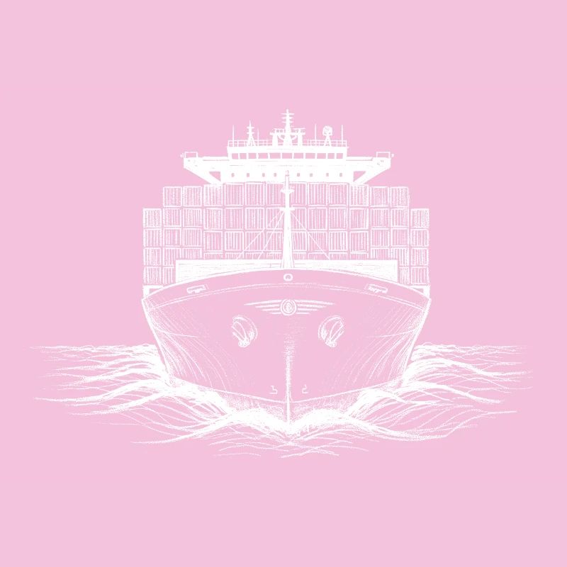 Container Shipping Cargo Ship Drawing Print