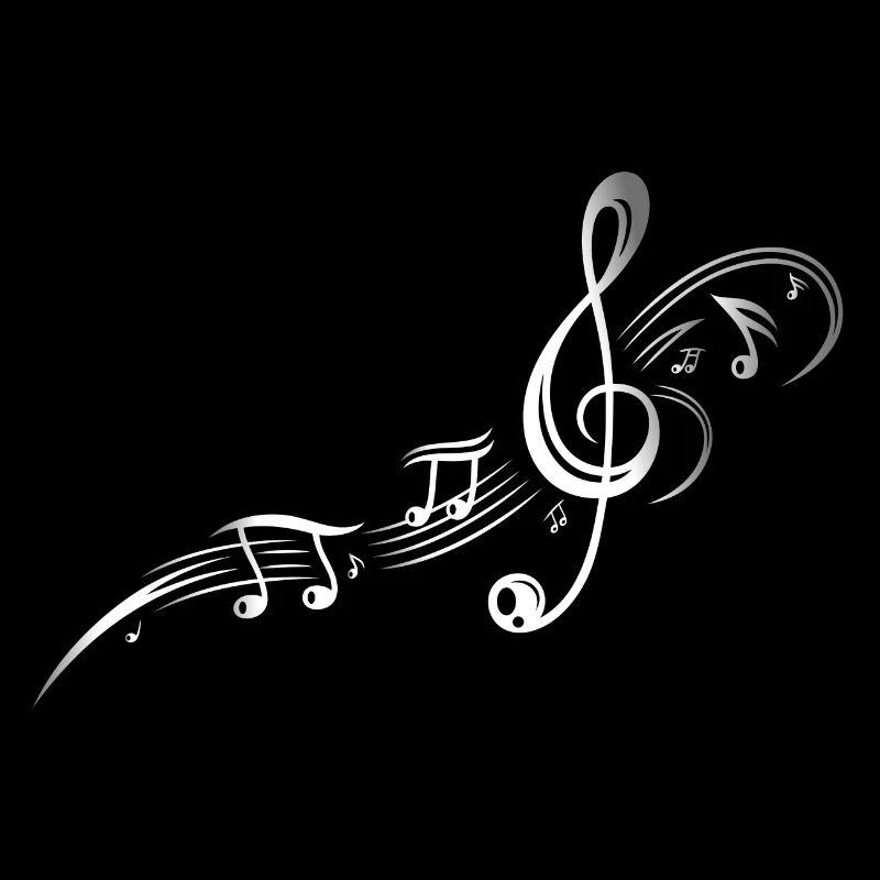 Musik, Notenschlüssel, Notenblatt. Silber Effekt.