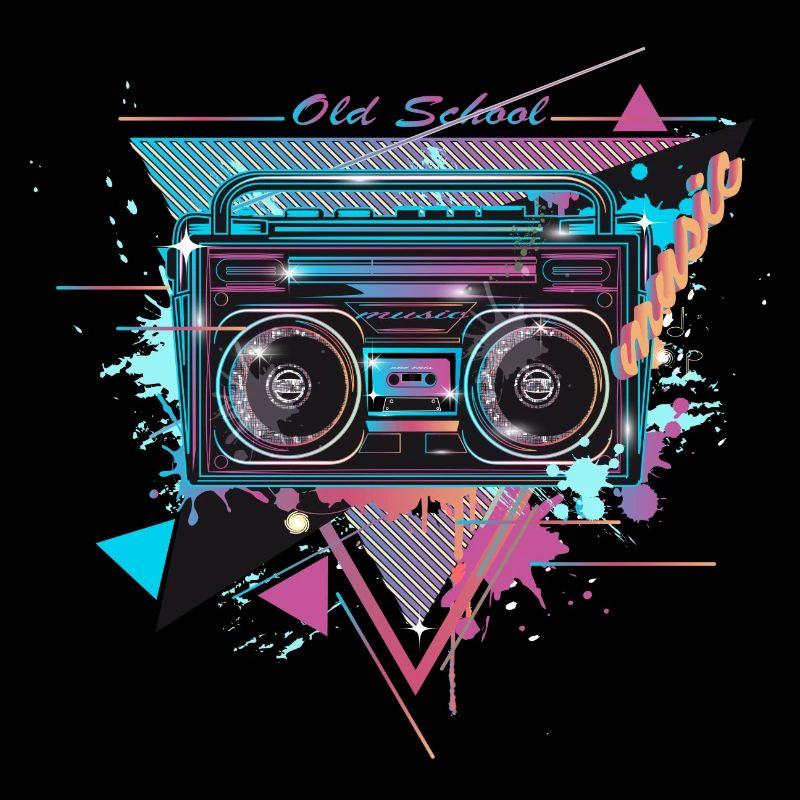 Magnétophone cassette au look graffiti fluo des années 80