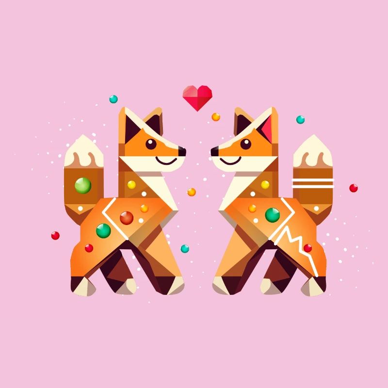 Two foxes in gingerbread style as a Christmas motif