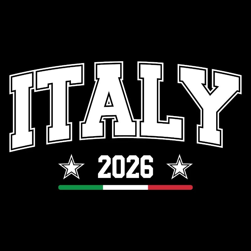 Italy 2026 in imposing letters and flag