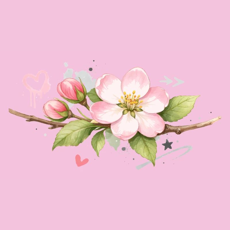 Apple blossom branch with graffiti accents