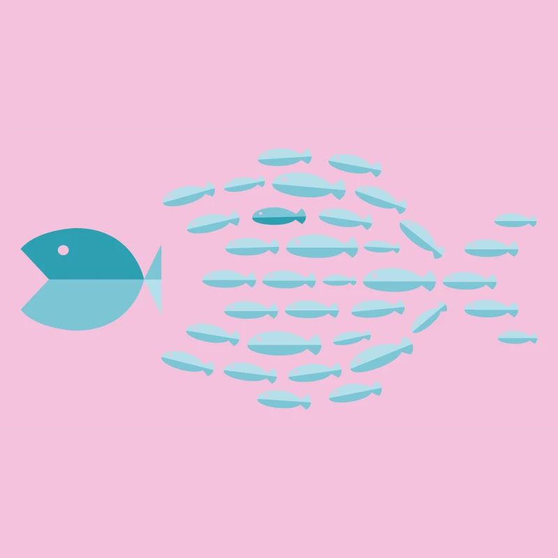 Blue School Silhouette - small fish eat big fish