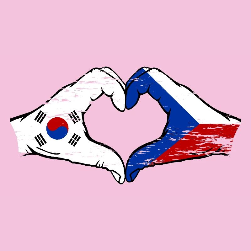 Corée du Sud République tchèque drapeau mains coeur forme utilisé