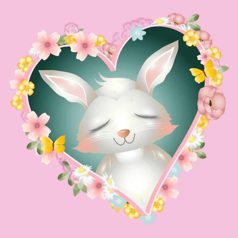 Rêves de lapin blanc mignons dans le cœur de fleur