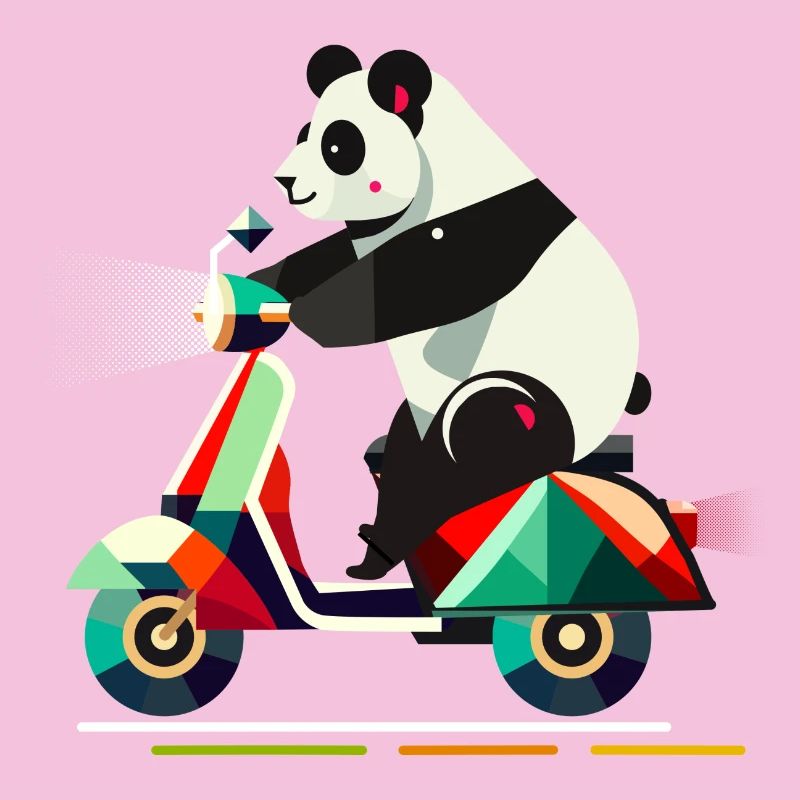 Panda plus mignon sur un scooter coloré