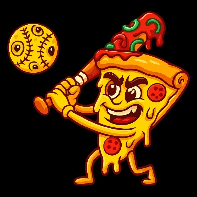 Pizza Slice Baseball Player Cartoon Design