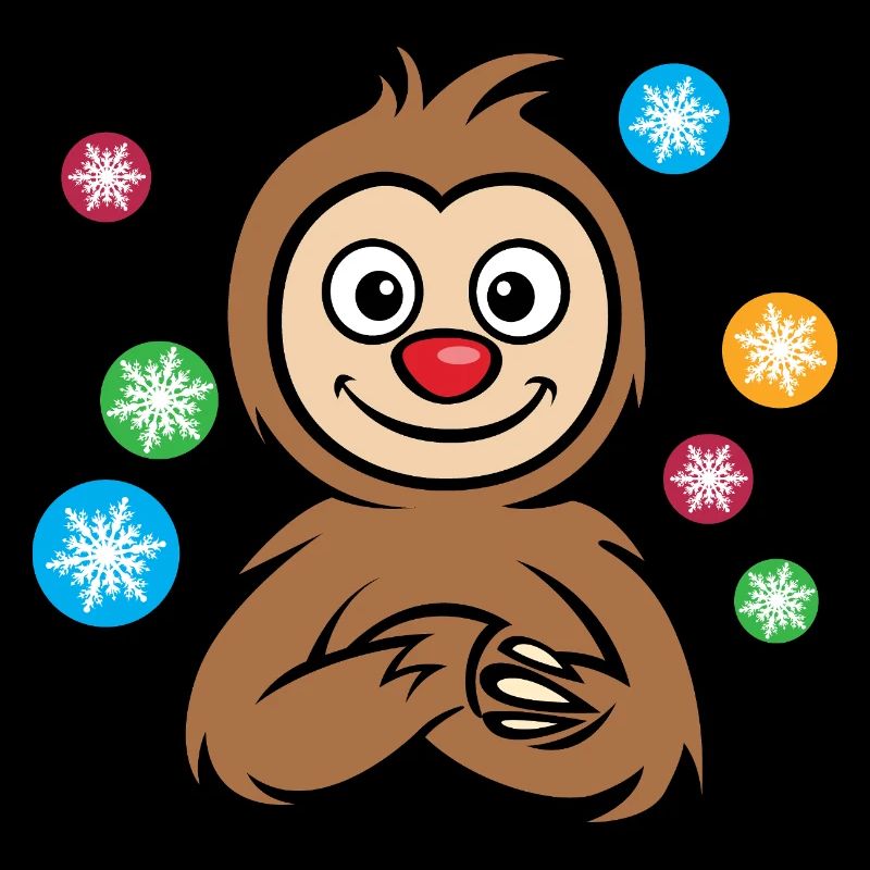Christmas Sloth Cartoon with Snowflakes
