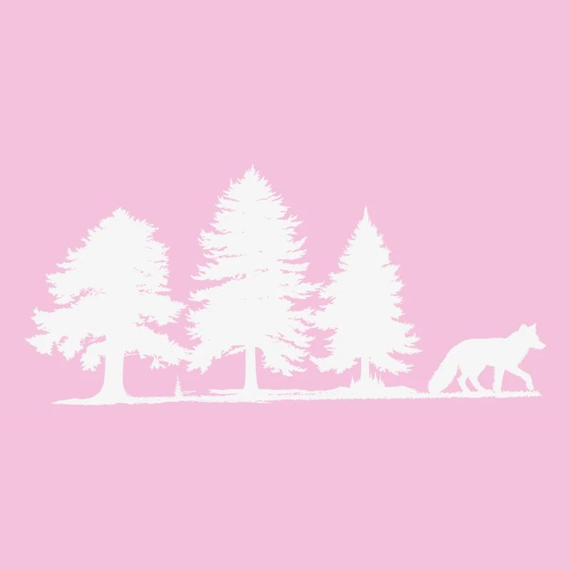 Forest silhouette fox and fir trees