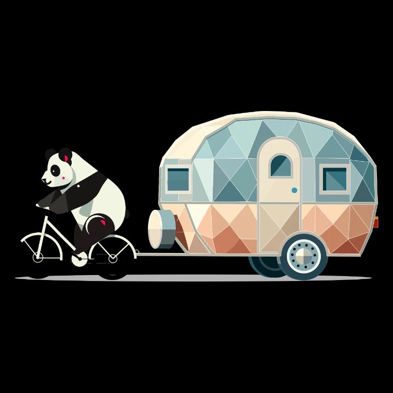 Panda avec caravane – Charmant design de voyage