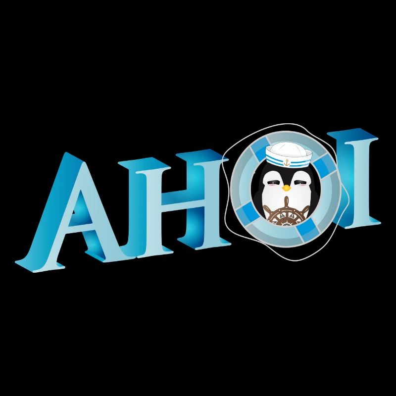 Salutation de marin avec lettrage Ahoi avec un marin pingouin
