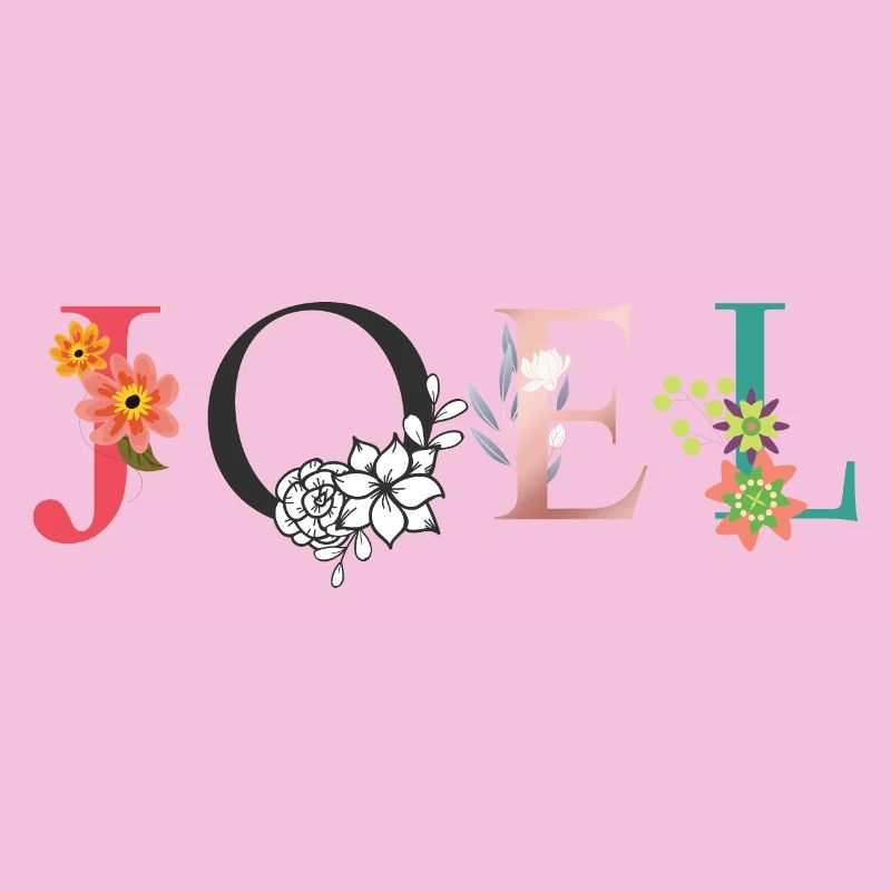 JOEL Art du nom avec des fleurs brodées