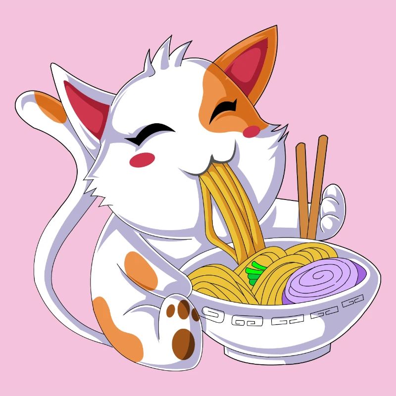Ramen mangeant des chats