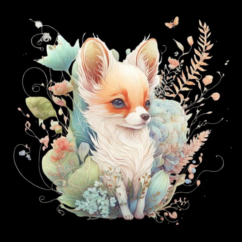 Renard Aquarelle Fleurs