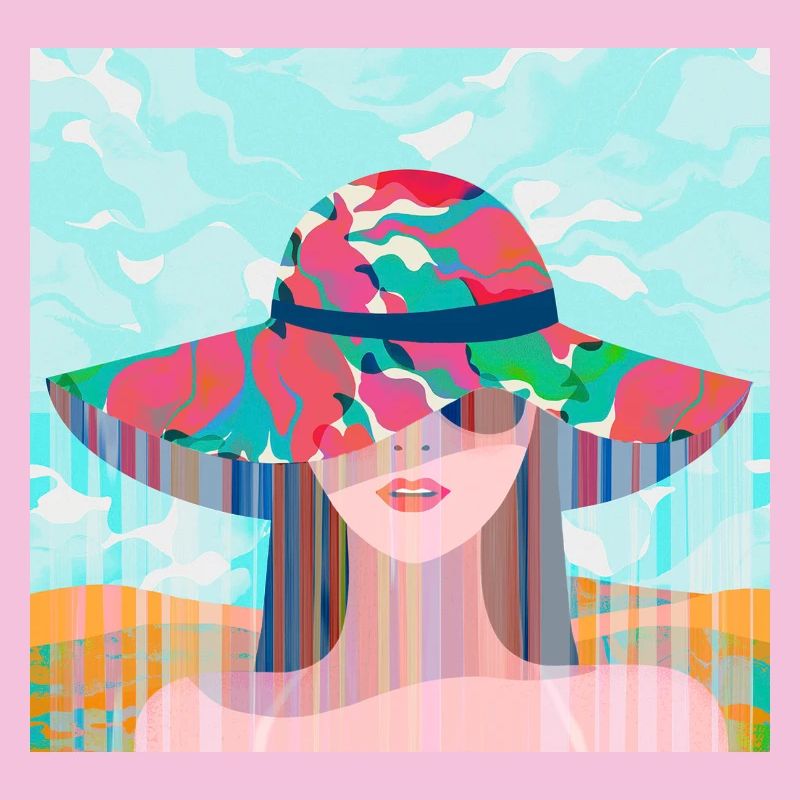 Frau mit psychedelischem farbigem Hut