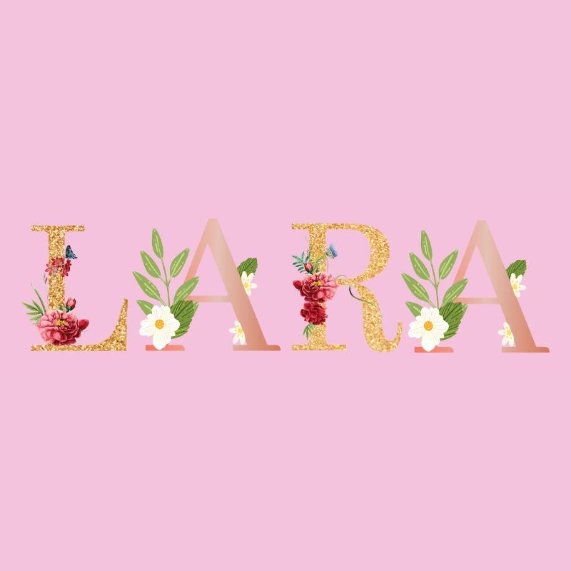 Art du nom LARA avec des fleurs brodées