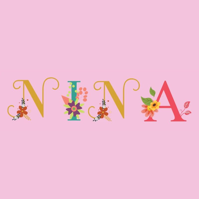 Art du nom NINA avec fleurs brodées