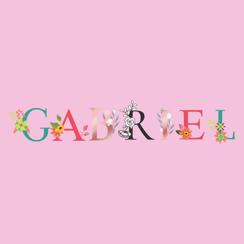 Art du nom GABRIEL avec des fleurs brodées