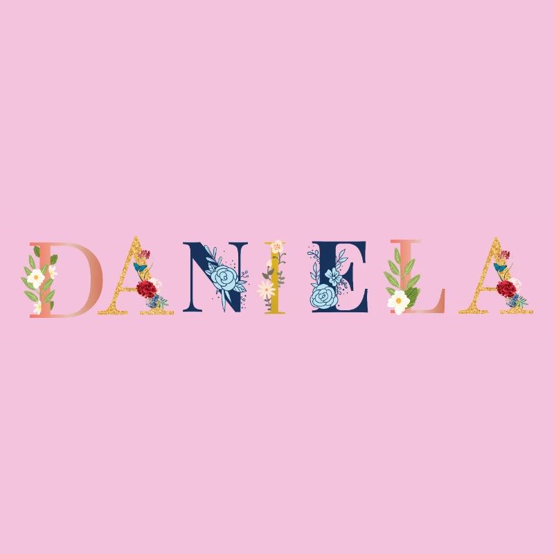 Art du prénom DANIELA avec fleurs brodées