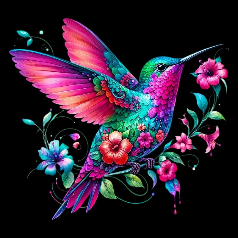 Colibri décoré de fleurs