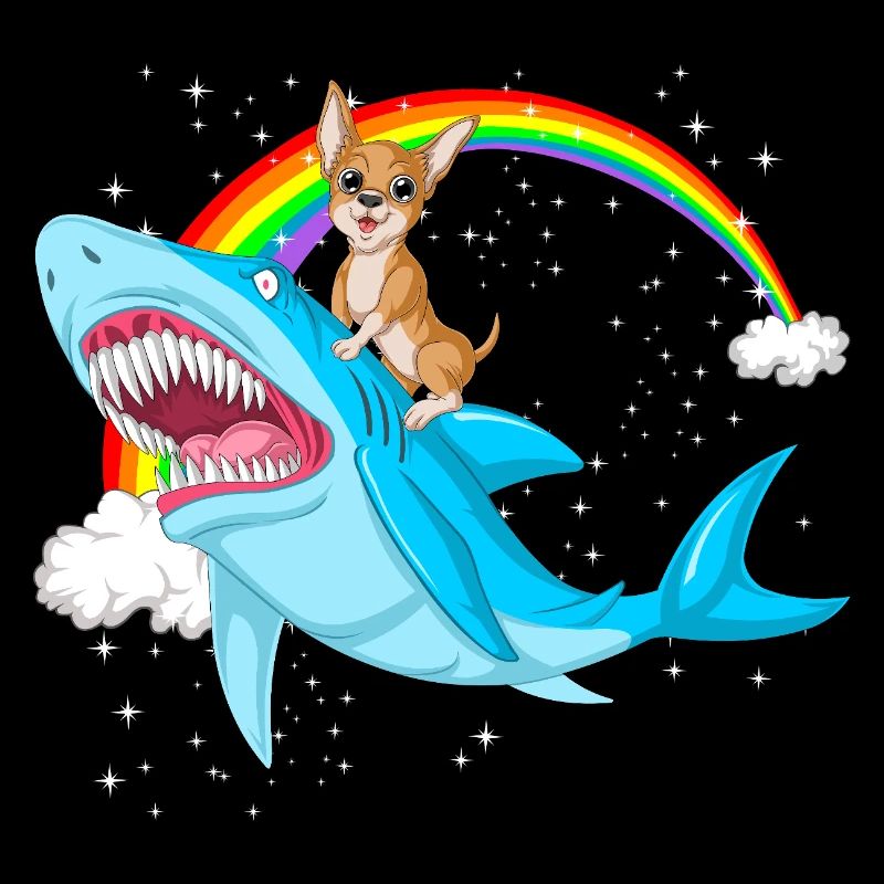 Chihuahua on Shark with Rainbow