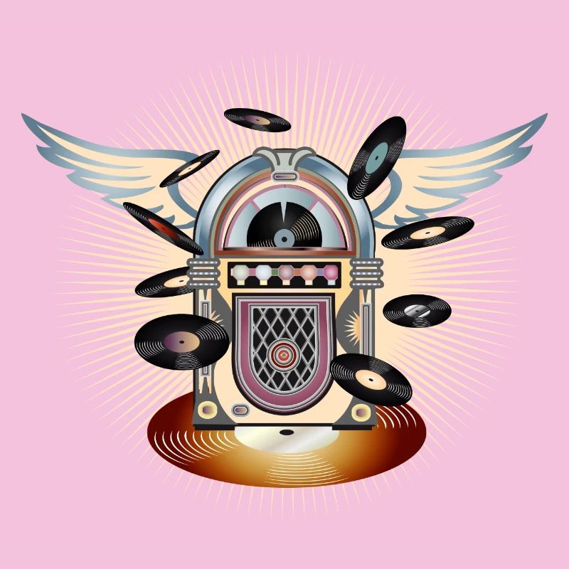 Jukebox au look rétro avec piano à queue et disques