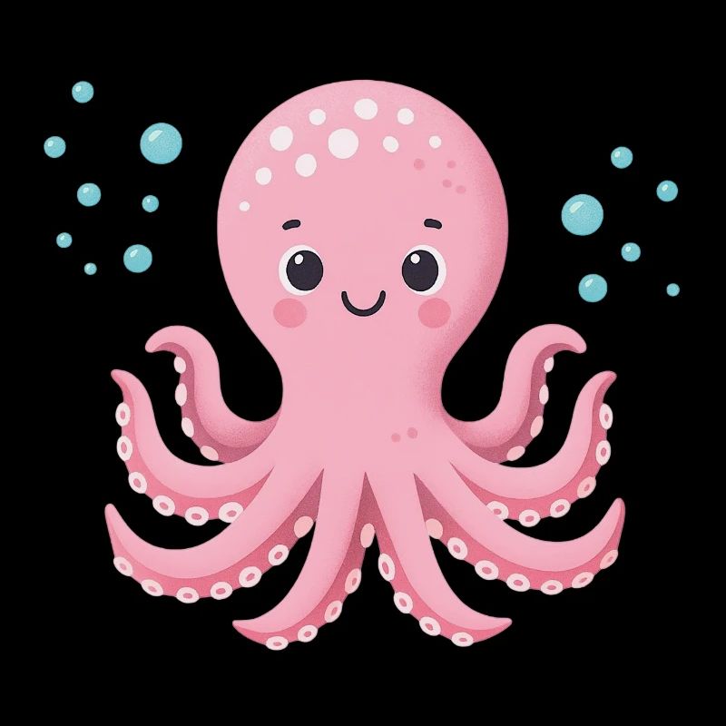 Pink Octopus with Bubbles