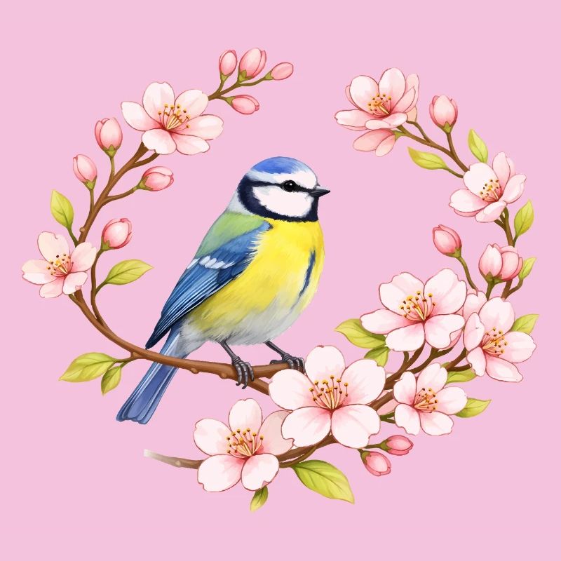 Blue with Cherry Blossoms Spring Motif