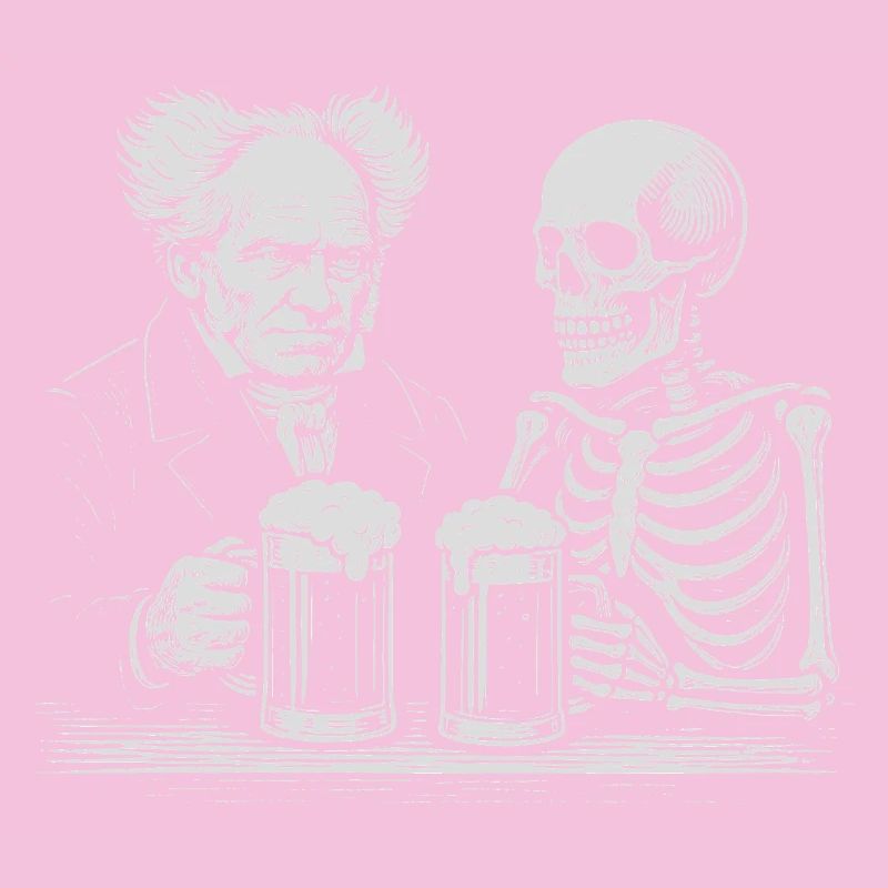 Arthur Schopenhauer trinkt Bier mit Skelett