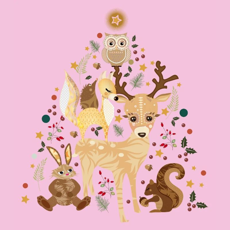 Mignons animaux de la forêt célébrant Noël ensemble