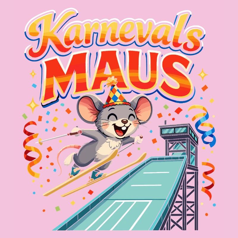 Saut à ski de souris de carnaval drôle