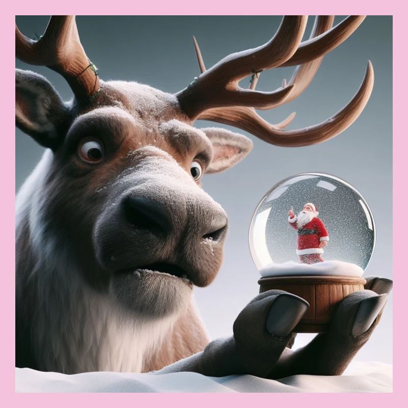 Renne avec le Père Noël dans une boule à neige