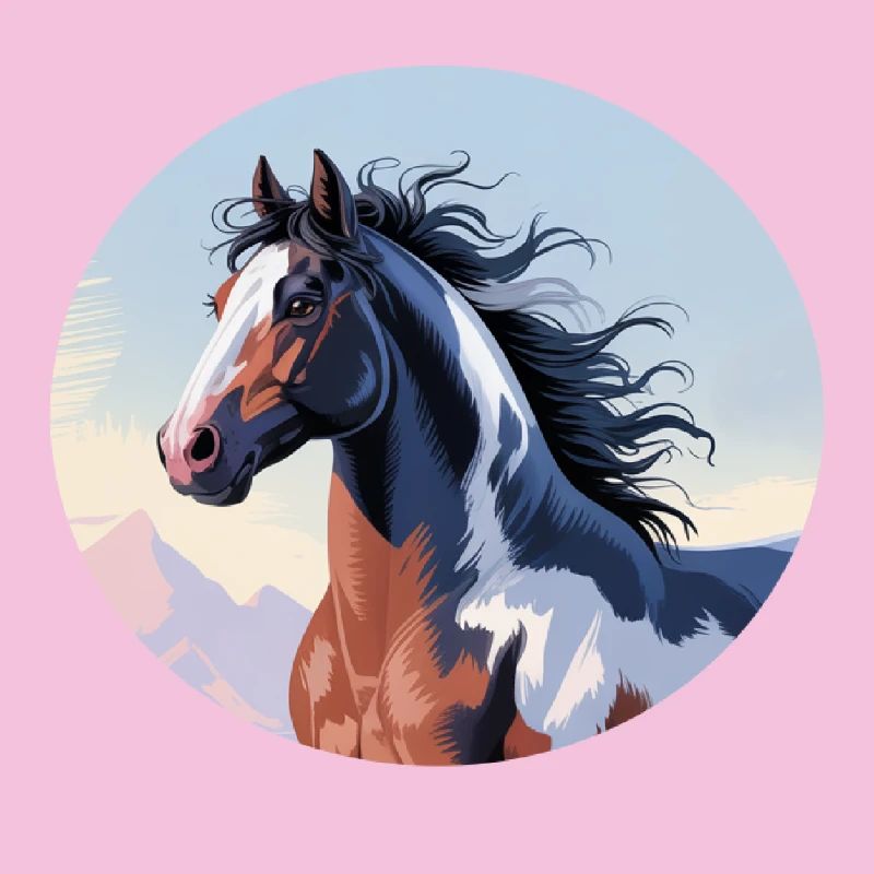 Tinker stallion galloping in mountain landscape