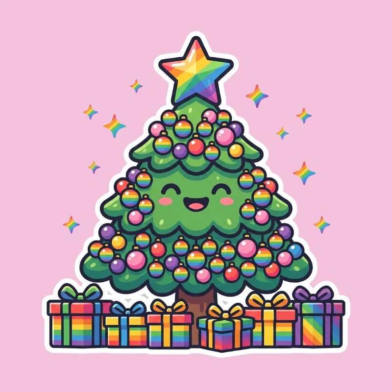 Cheerful rainbow Christmas tree cute