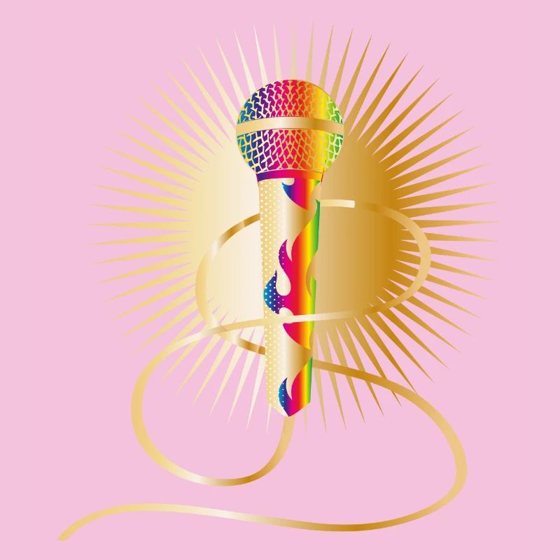 goldenes Mikrofon mit Regenbogen Elementen
