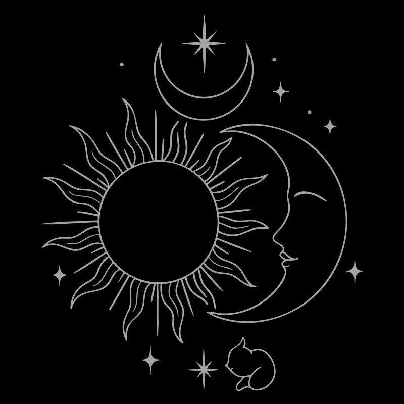 Art au trait céleste du Soleil et de la Lune