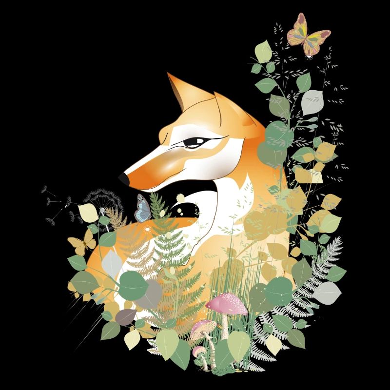 Beau renard dessiné à la main dans la prairie