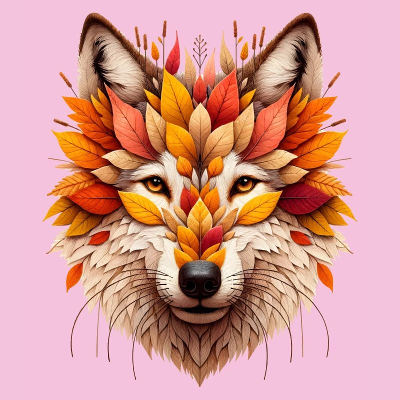 Grand loup, conçu à partir de différentes feuilles