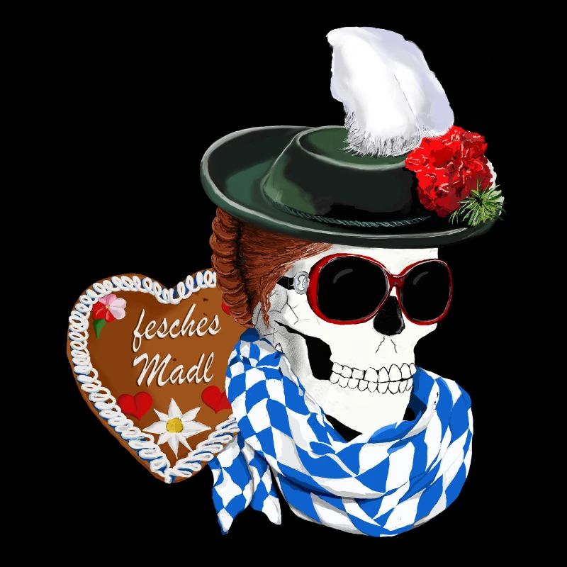 Weiblicher Skull mit Hut und Gretelfrisur