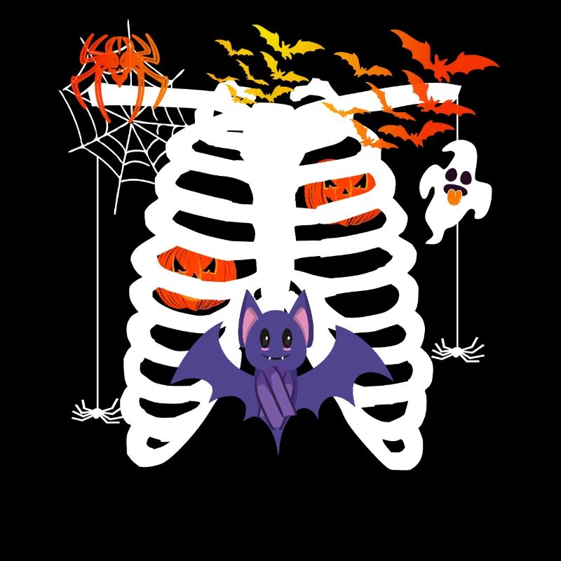 Halloween Costume Skeleton with Bats Pumpkin