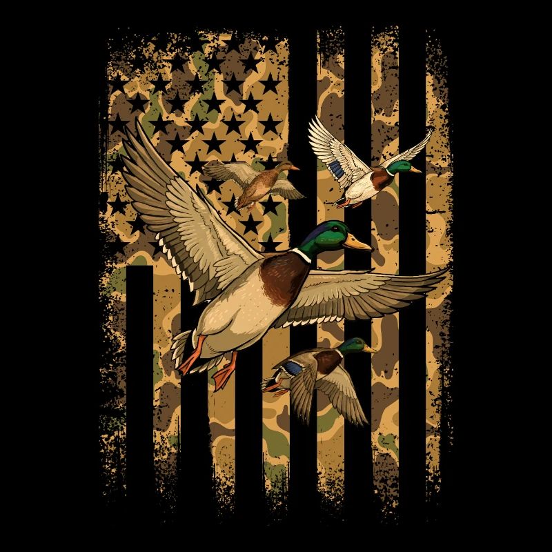 Ducks With Camo US Flag Waterfowl Pride