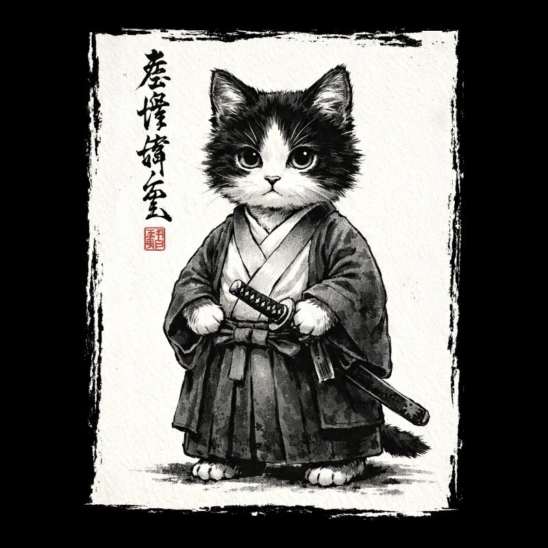 Samurai Cat Japanese Ukiyoe Warrior Kawaii