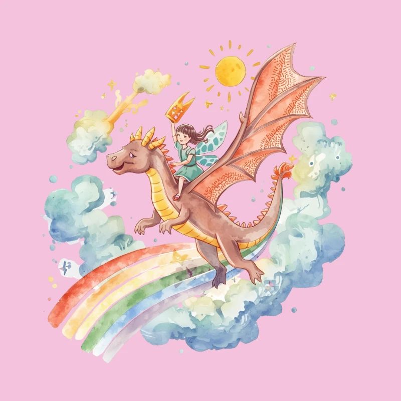 Mädchen mit Drachen und Regenbogen