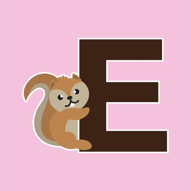 An E like the squirrel that hangs on the E