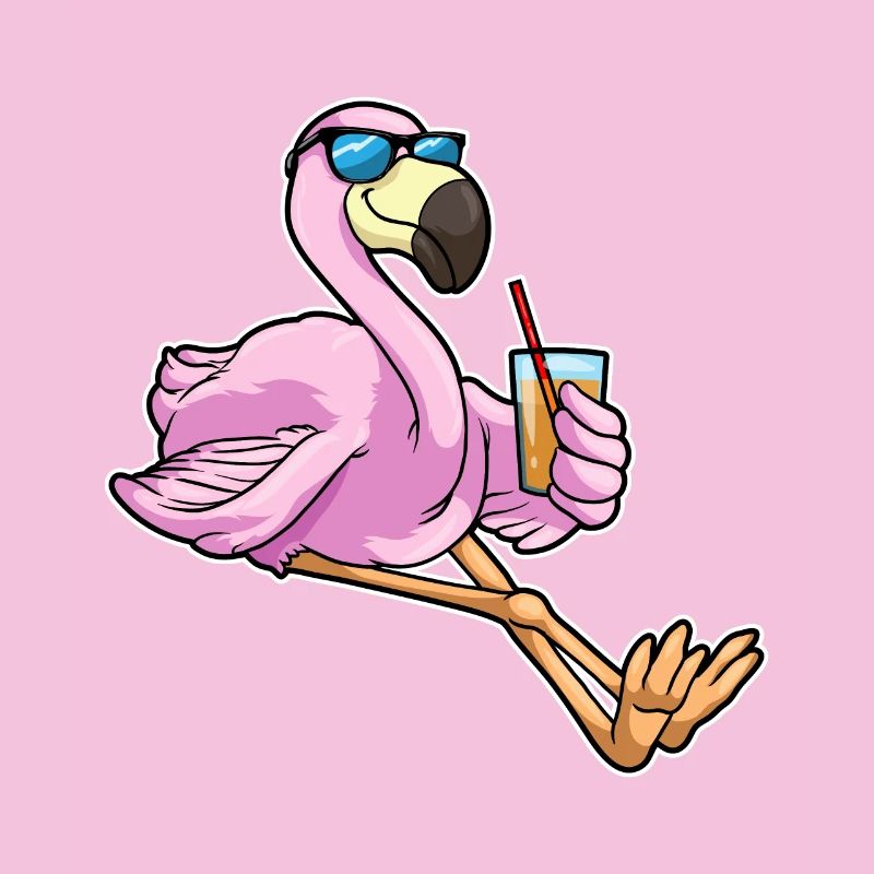 Flamingo with drink with straw