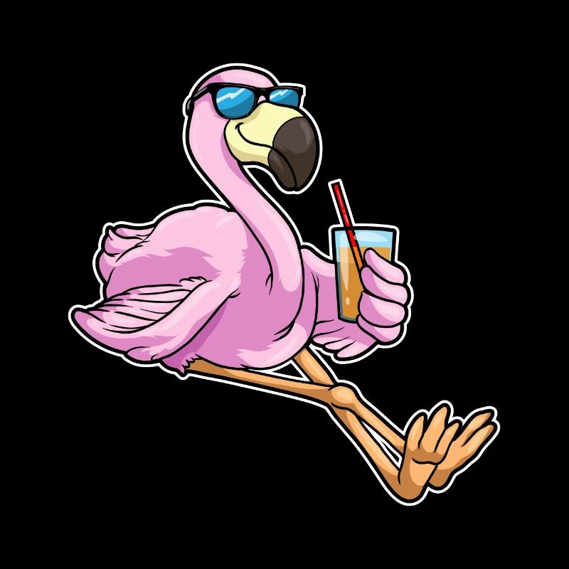 Flamant rose avec boisson avec paille