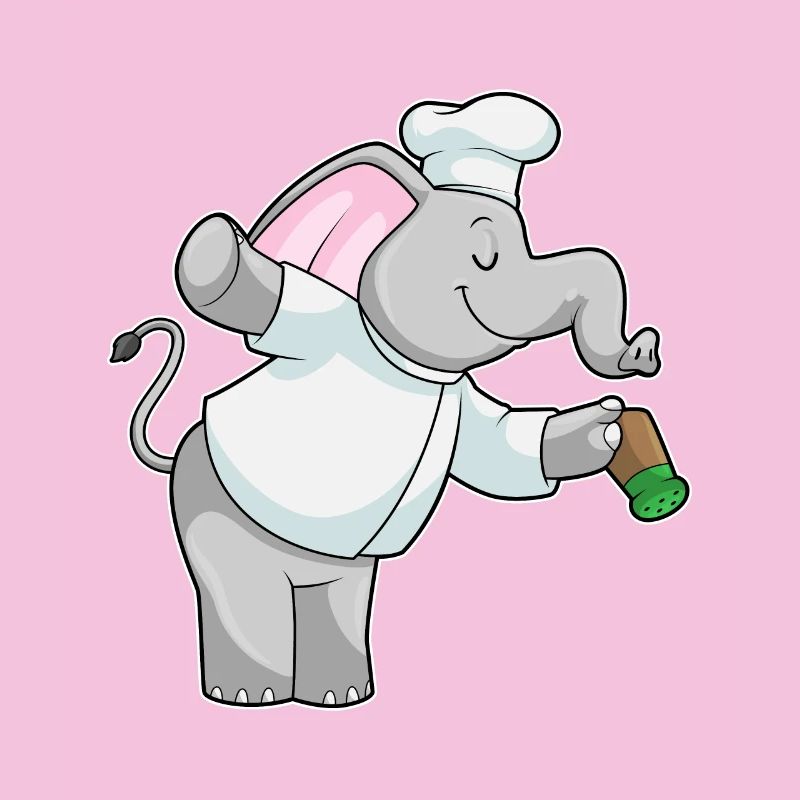 Éléphant comme cuisinier avec salière