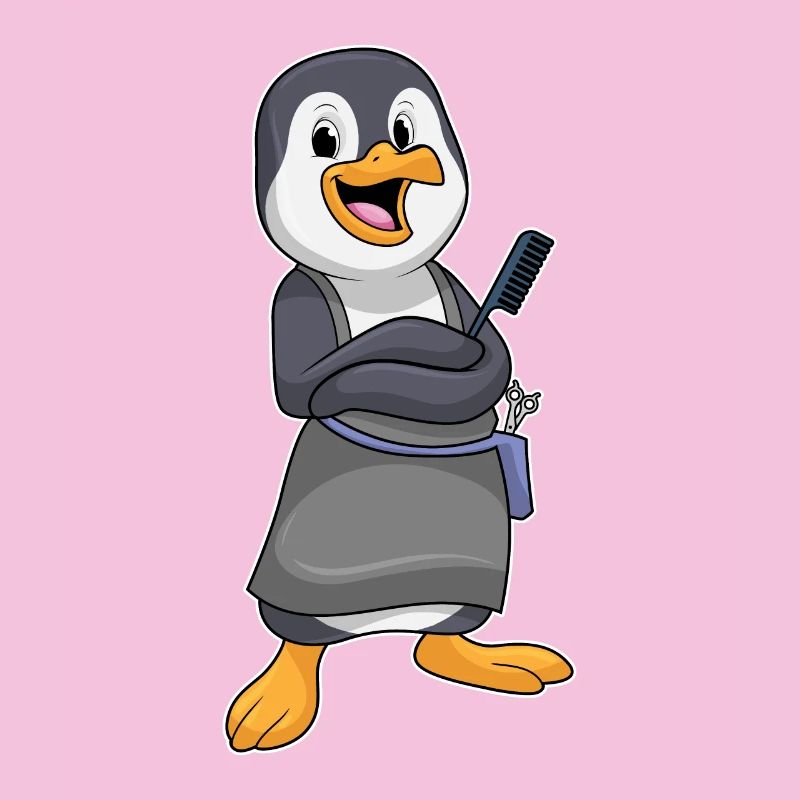 Pingouin comme coiffeur avec un peigne